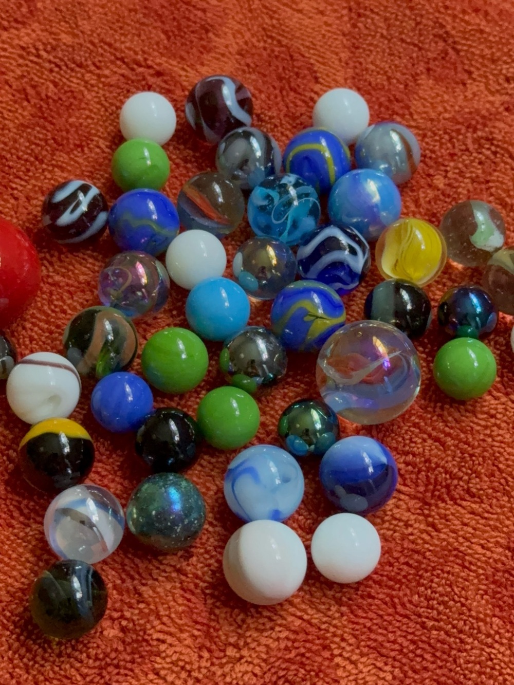 Set of 44 Vintage Vacor Colourful Swirl Metallic White Blue Glass Marbles